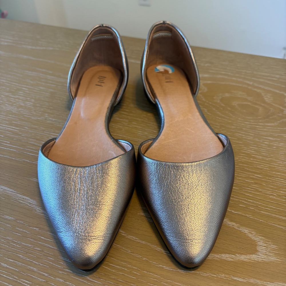 J. Jill Womens Metallic Pewter Leather d'Orsay Pointed Toe Flats Size 8.5 - Picture 5 of 9